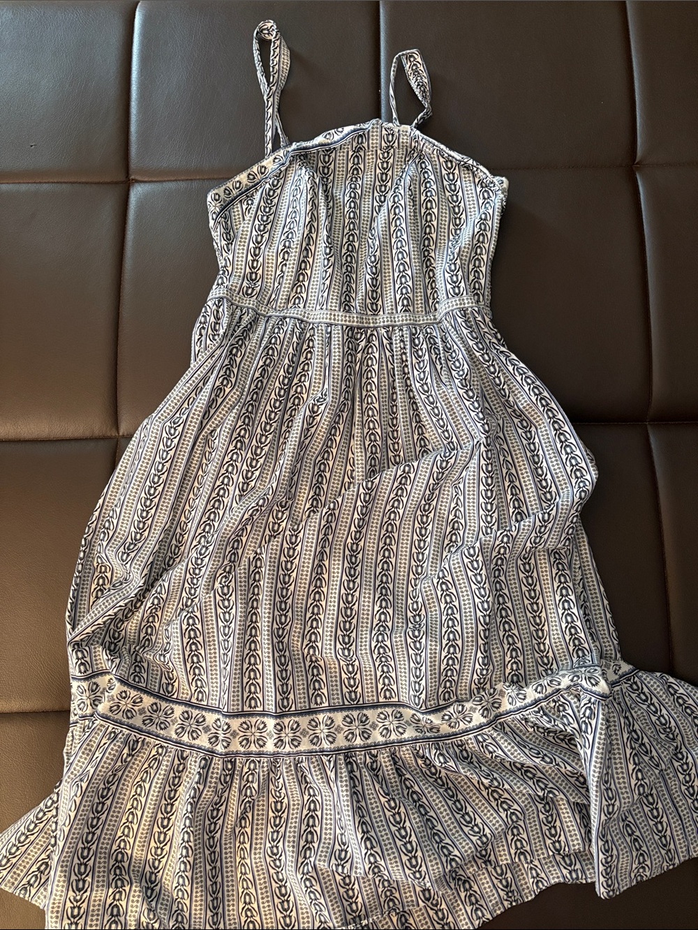 Max Studio Size L Striped Floral Navy and White Sundress